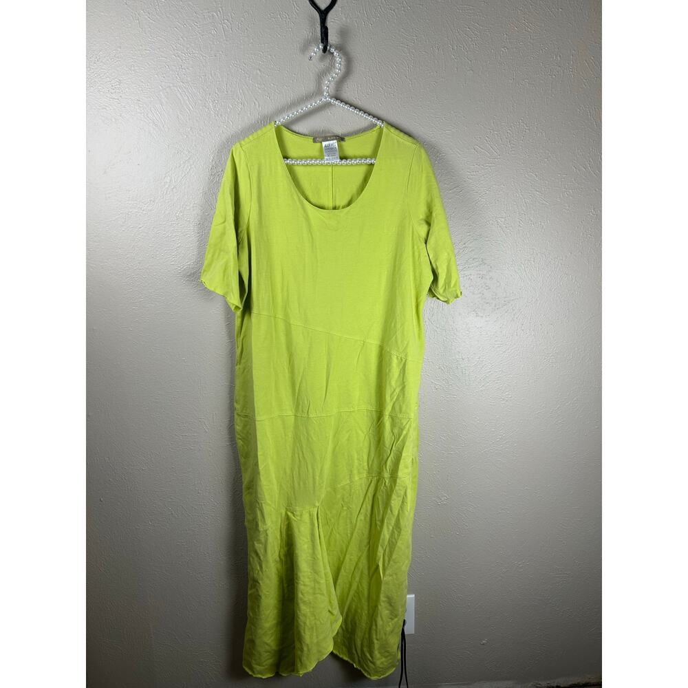 Alain Weiz Maxi Dress Size 22 Chartreuse Cotton Lagenlook Trad Wife Cottage